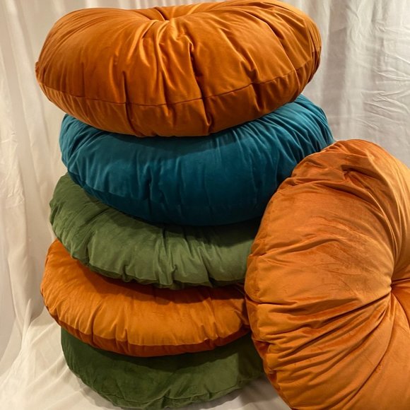 NWT Extra Large Round Velvet Pillows - Dog Beds, Floor Pillows Blue Green Orange - Picture 4 of 4